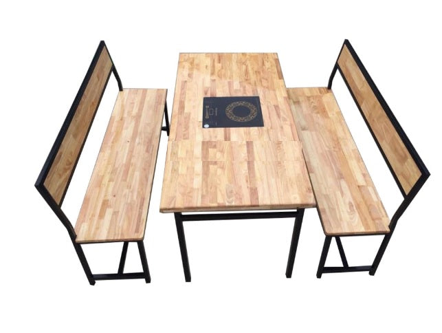 Dining Table and Chair Set with Wooden Top & Metal Frame – Hotpot & BBQ Restaurant Furniture