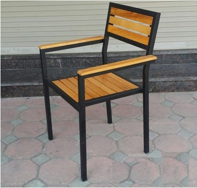 Metal Frame Dining Chair with Wooden Seat & Armrest – Restaurant & Café Furniture