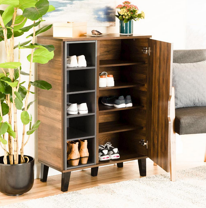 Modern Wooden Shoe Cabinet with Multiple Shelves | Space-Saving Shoe Storage Organizer