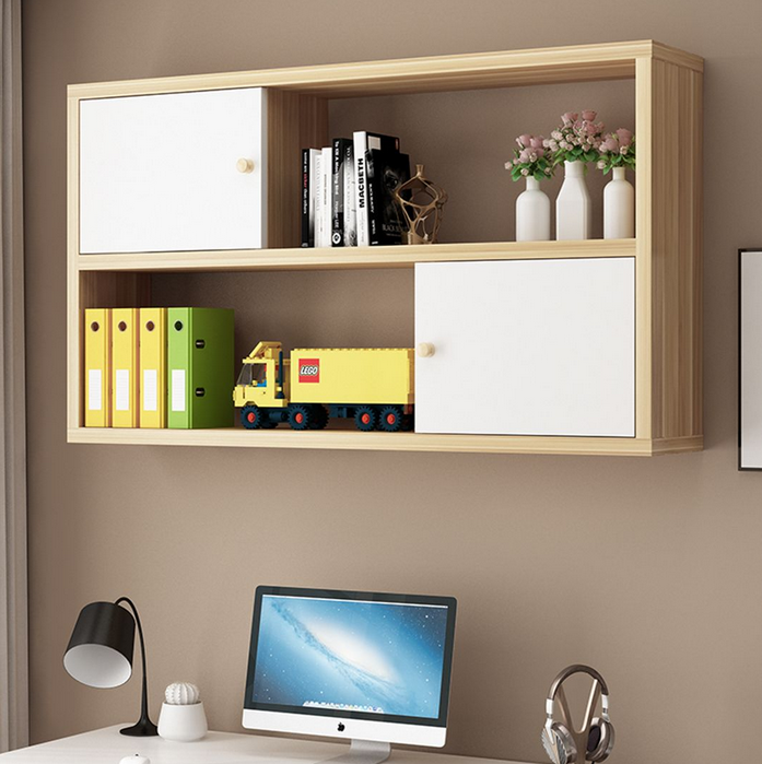 Modern Wall Mounted Wooden Bookshelf Cabinet | Floating Storage Unit with Doors for Home & Office