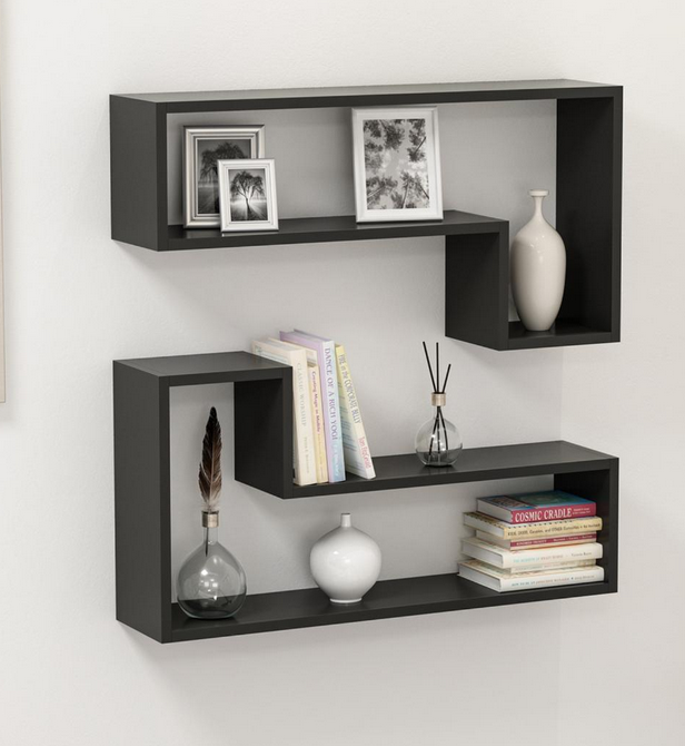 Modern L-Shaped Wall Mounted Bookshelf | Industrial Wood Floating Storage & Display Shelf