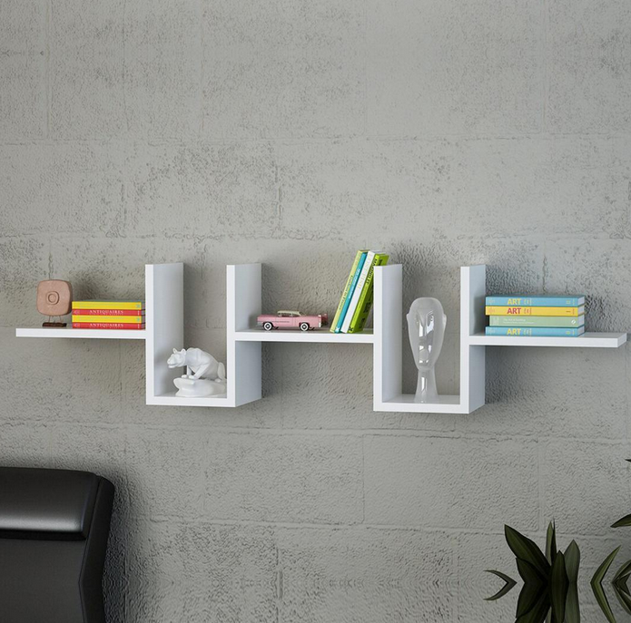 Modern U-Shaped Wall Mounted Wooden Shelf – Decorative Floating Bookshelf for Living Room & Office