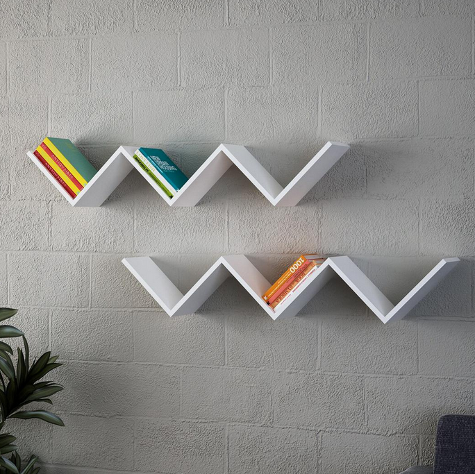 Wall Mounted Wooden Zigzag Shelf – Modern V-Shaped Floating Bookshelf for Living Room & Home Decor