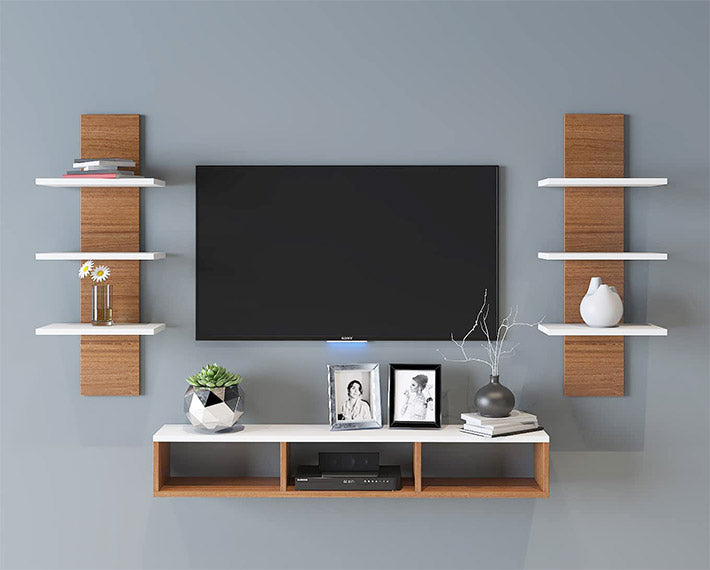 Wooden Wall Mounted TV Shelf with Drawer – Modern Floating Wall Shelf for Living Room, Storage & Home Decor
