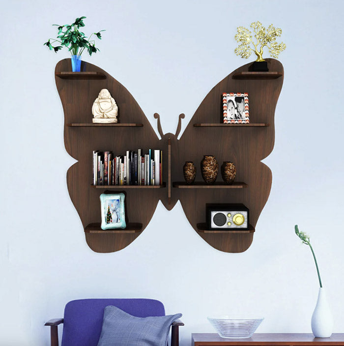 Modern Wooden Display Shelf – Butterfly Shaped Wall Mounted Shelf for Books, Plants, Photos & Home Decor